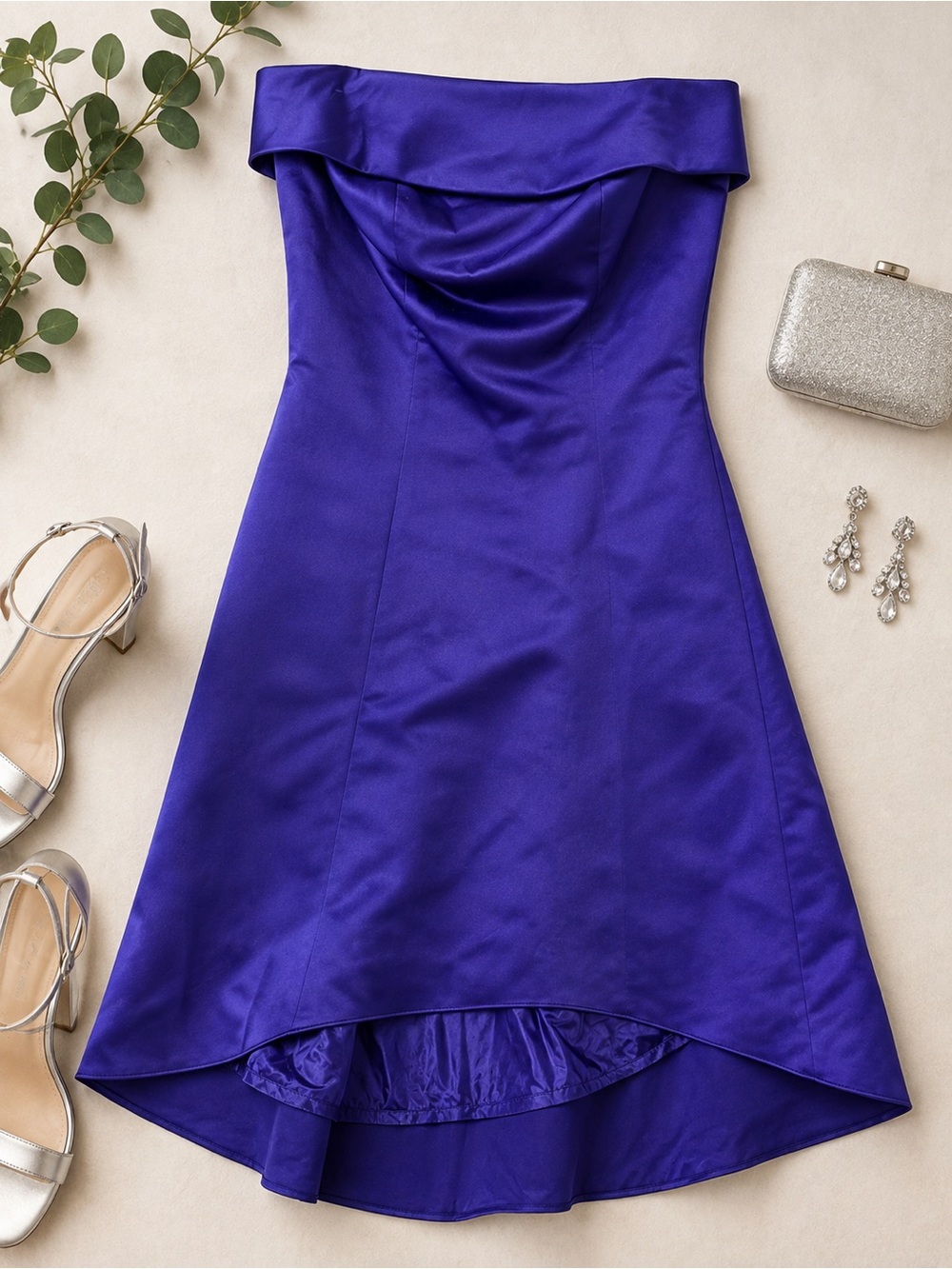 Alex Evenings Royal Blue Strapless Satin High Low Formal Dress Size 8